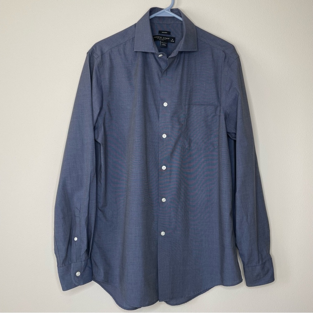 Pronto Uomo Classic Slate Blue/Gray Button Down Shirt Size 16 34/35
